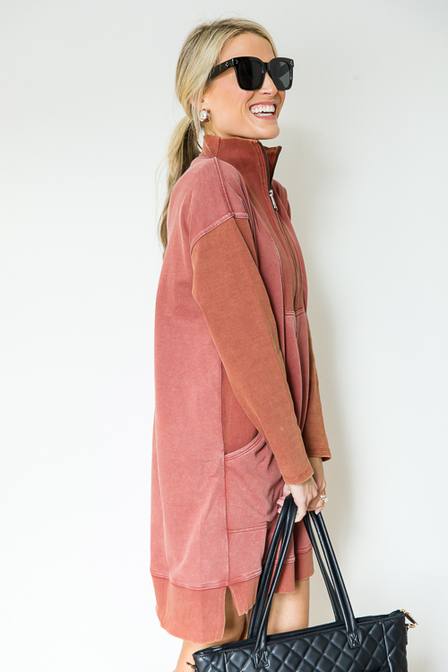 On The Go Zip Dress, Brick