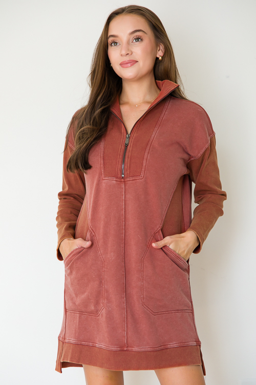 On The Go Zip Dress, Brick