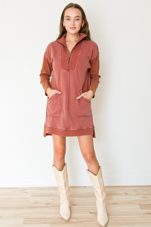 On The Go Zip Dress, Brick