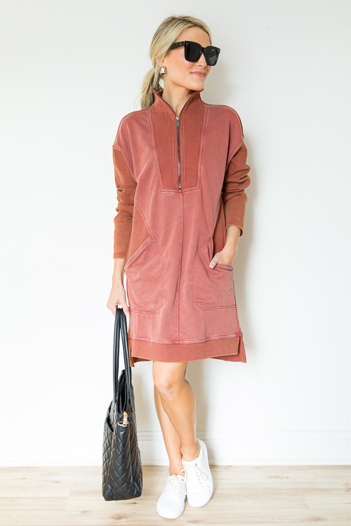 On The Go Zip Dress, Brick