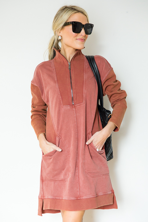 On The Go Zip Dress, Brick