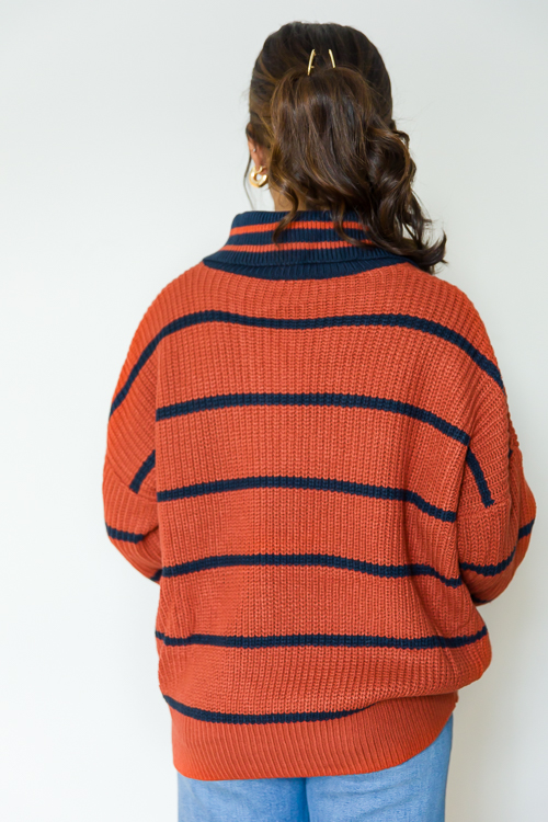 Valerie Stripe Sweater, Rust/Navy
