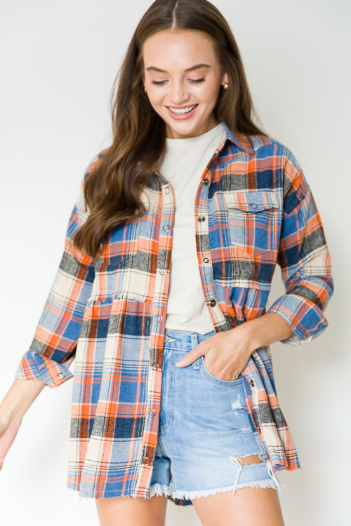 Plaid Babydoll Flannel, Orange/Denim - New Arrivals - The Blue Door ...