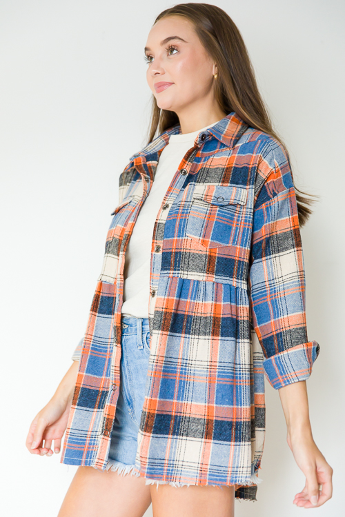 Plaid Babydoll Flannel, Orange/Denim