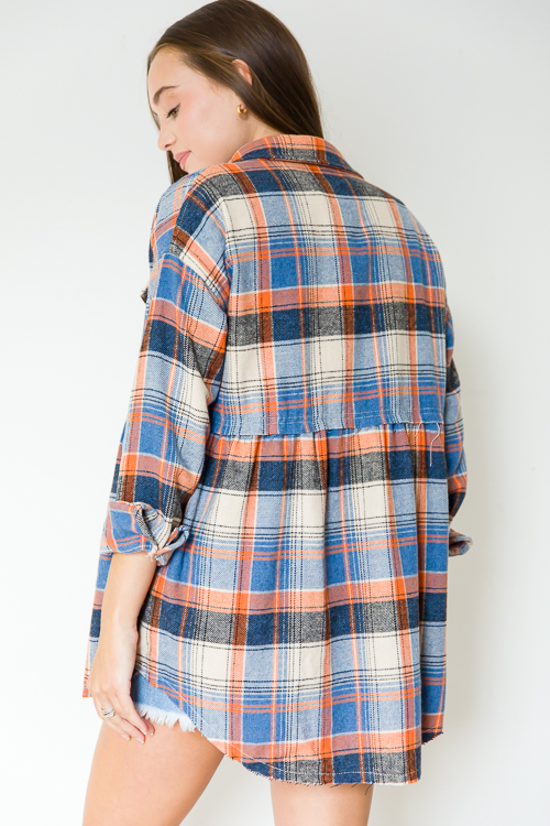 Plaid Babydoll Flannel, Orange/Denim