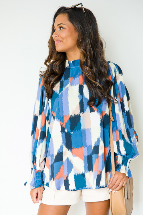 Autumn Brush Stroke Blouse, Navy