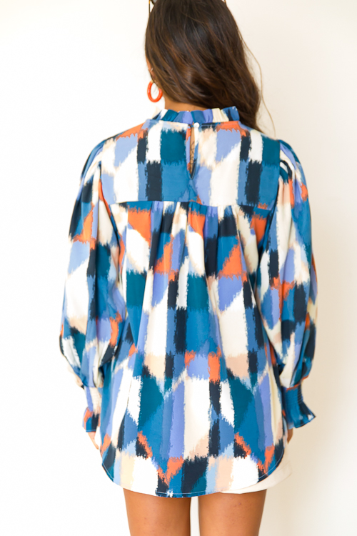 Autumn Brush Stroke Blouse, Navy