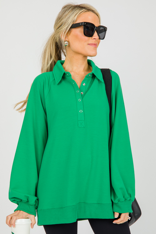Jojo Collared Pullover, Kelly Green