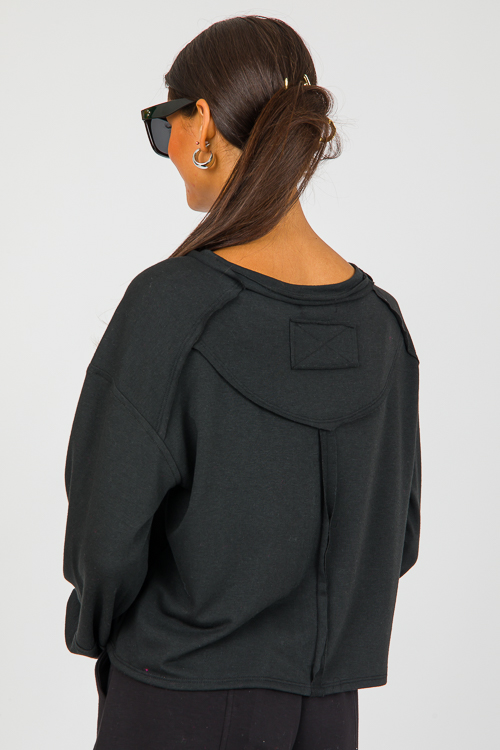 Raw Edges Knit Top, Black