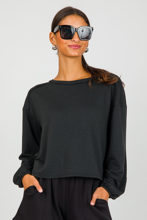 Raw Edges Knit Top, Black