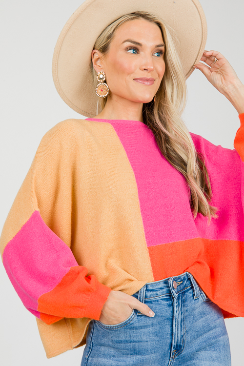 Colorblock Sweater, Fuchsia Orange