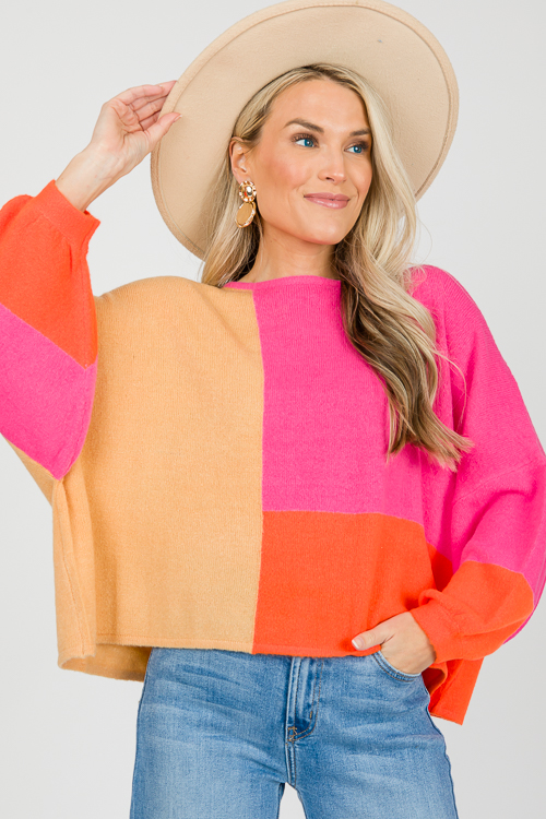 Colorblock Sweater, Fuchsia Orange