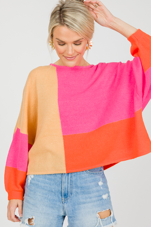 Colorblock Sweater, Fuchsia Orange