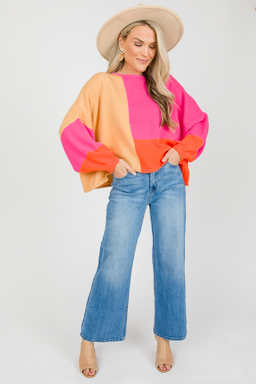 Colorblock Sweater, Fuchsia Orange
