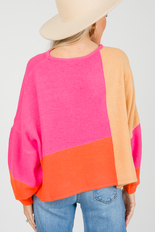 Colorblock Sweater, Fuchsia Orange