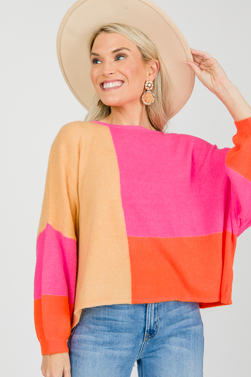 Colorblock Sweater, Fuchsia Orange