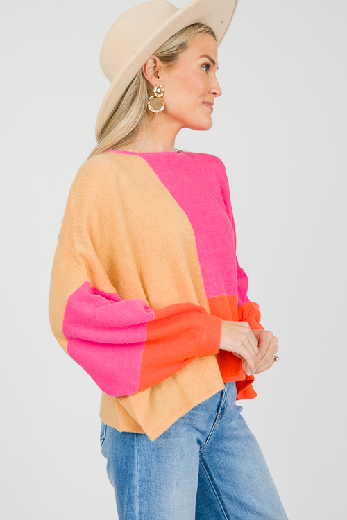 Colorblock Sweater, Fuchsia Orange