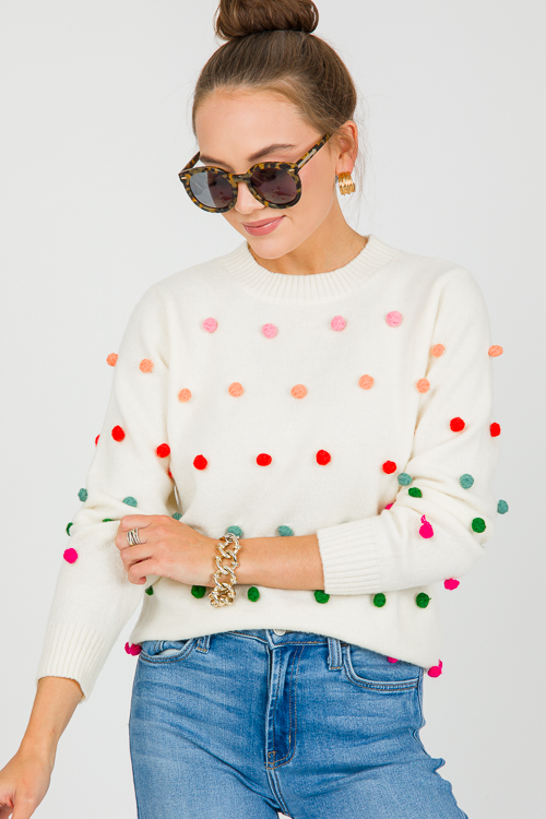 Multi Pom Pom Sweater, Ivory