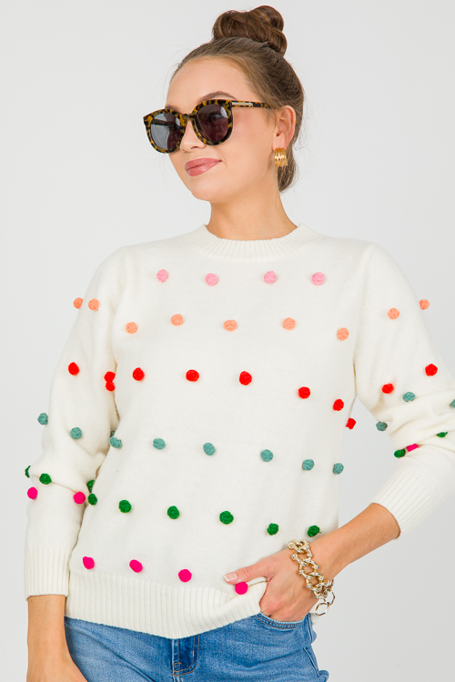 Multi Pom Pom Sweater, Ivory