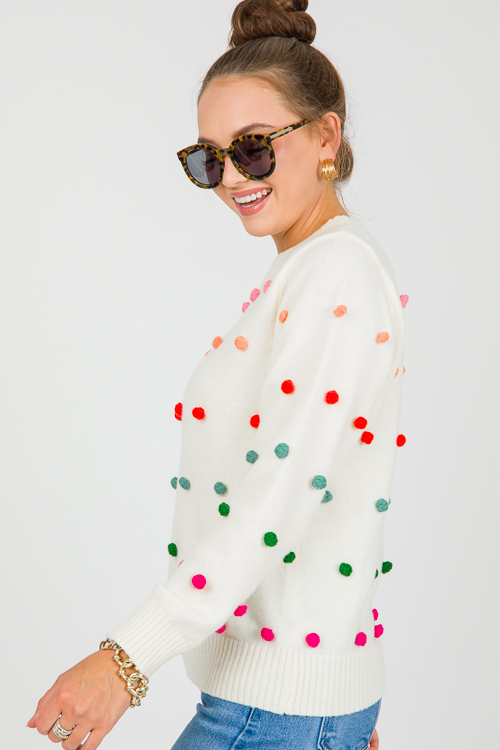 Multi Pom Pom Sweater, Ivory