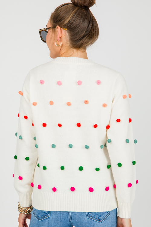 Multi Pom Pom Sweater, Ivory