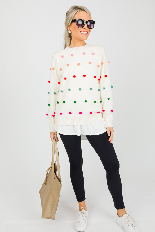 Multi Pom Pom Sweater, Ivory