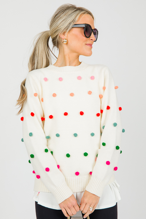 Multi Pom Pom Sweater Ivory New Arrivals The Blue Door Boutique