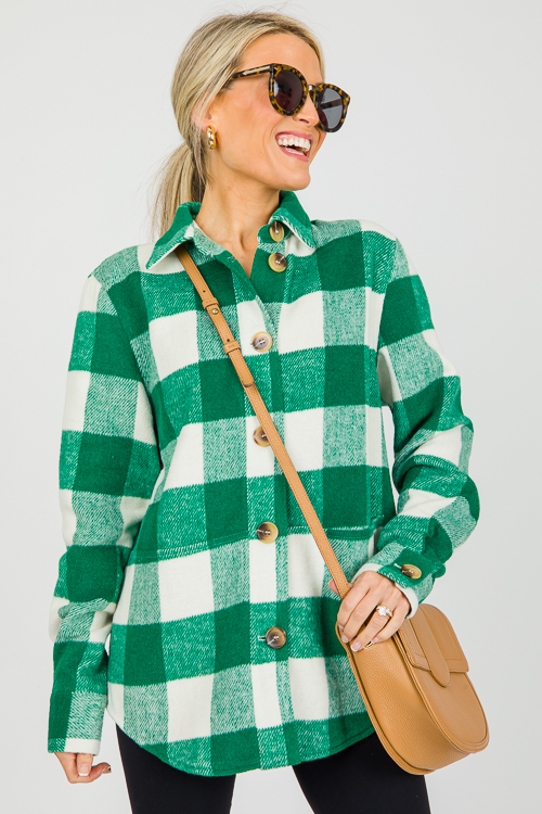 Gene Plaid Shacket, Green