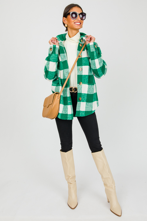 Gene Plaid Shacket, Green