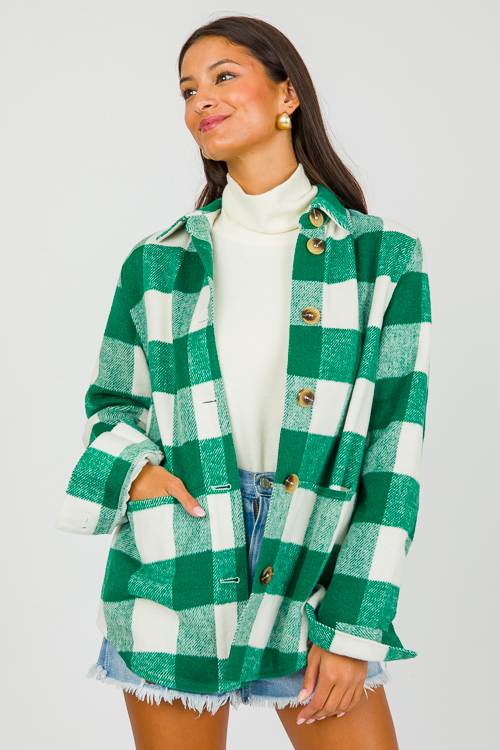 Gene Plaid Shacket, Green