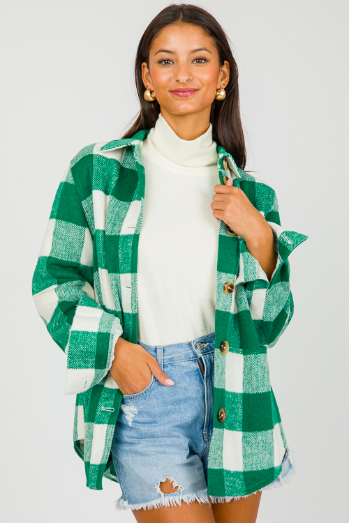 Gene Plaid Shacket, Green