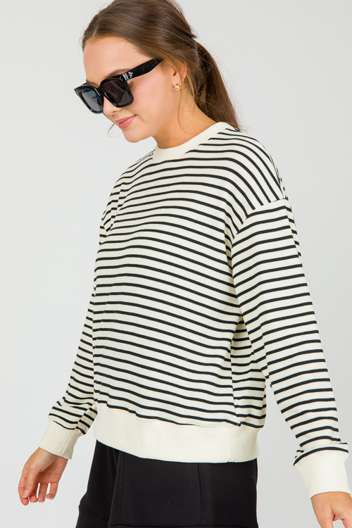 Emery Stripe Pullover, Cream/Black