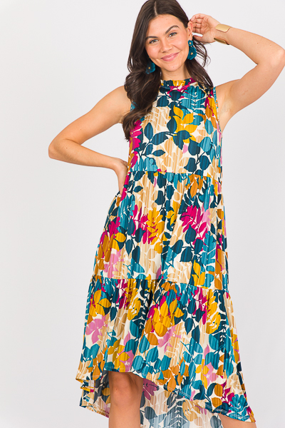 Slinky Flowers Midi, Teal Combo