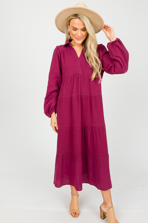 Gauze Tier Maxi, Plum