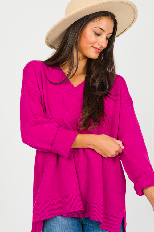 Pierce V-Neck Sweater, Magenta