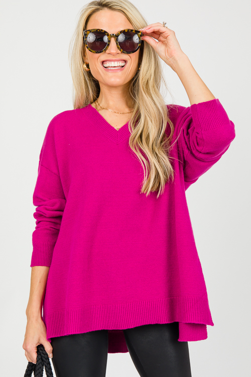 Pierce V-Neck Sweater, Magenta