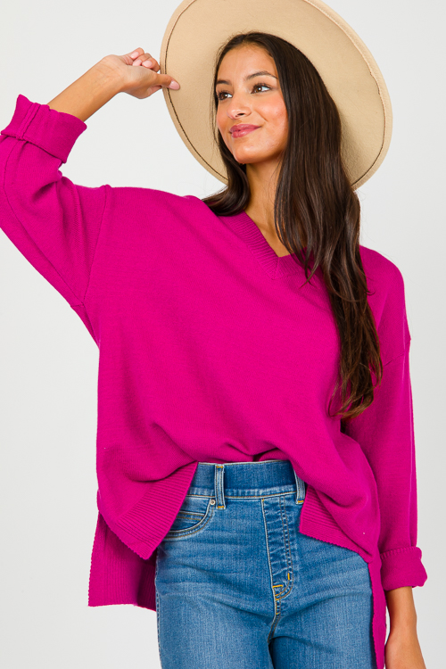 Pierce V-Neck Sweater, Magenta