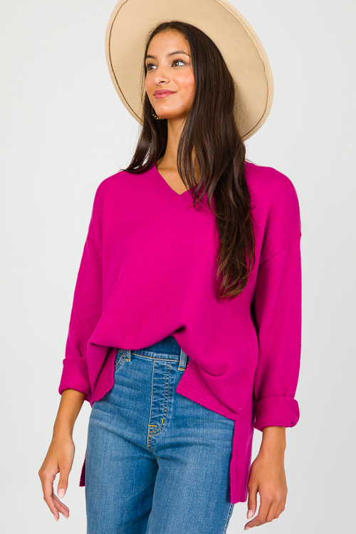 Pierce V-Neck Sweater, Magenta
