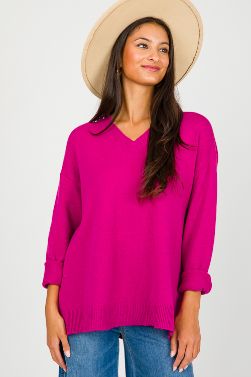 Pierce V-Neck Sweater, Magenta