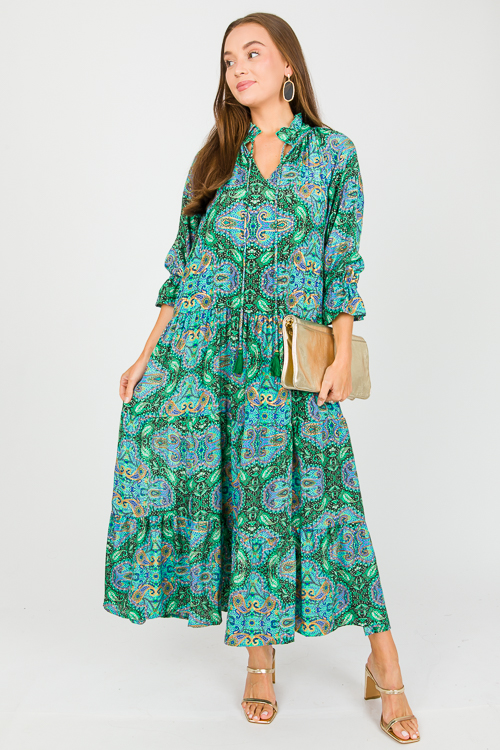 Gold Foil Paisley Maxi, Green