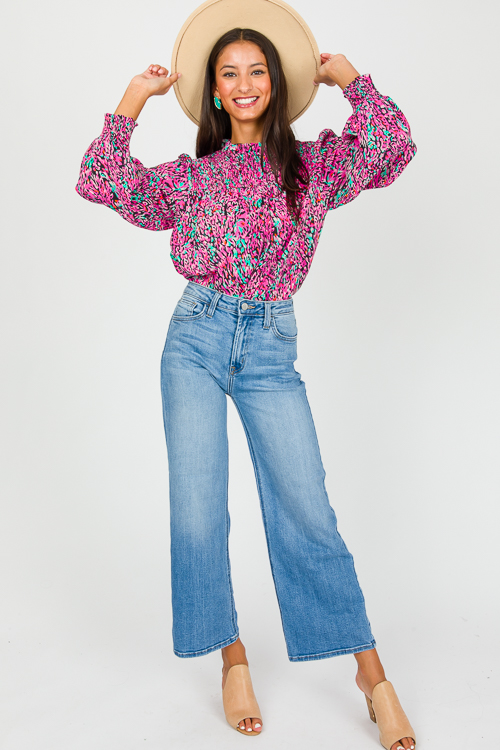 Smock Detail Blouse, Black/Pink