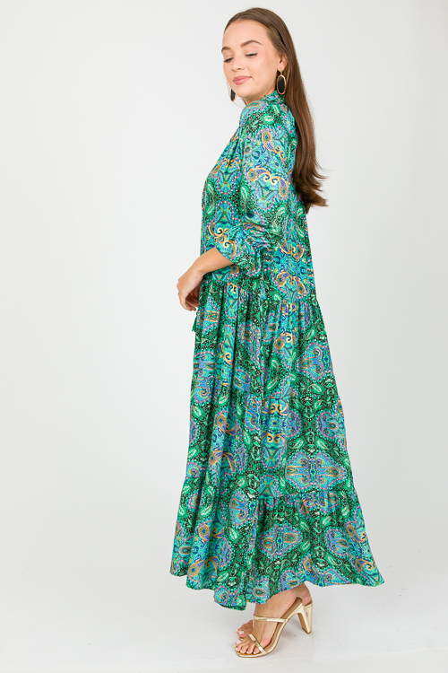 Gold Foil Paisley Maxi, Green