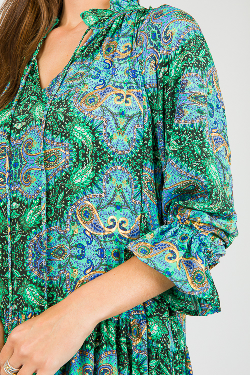 Gold Foil Paisley Maxi, Green