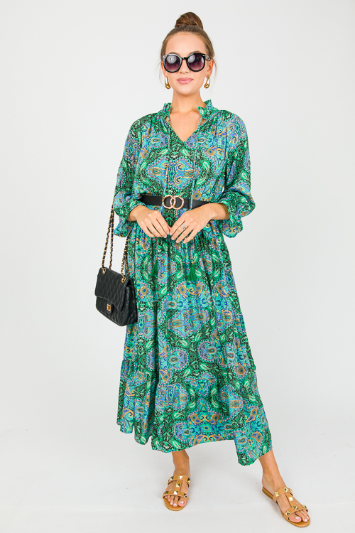 Gold Foil Paisley Maxi, Green