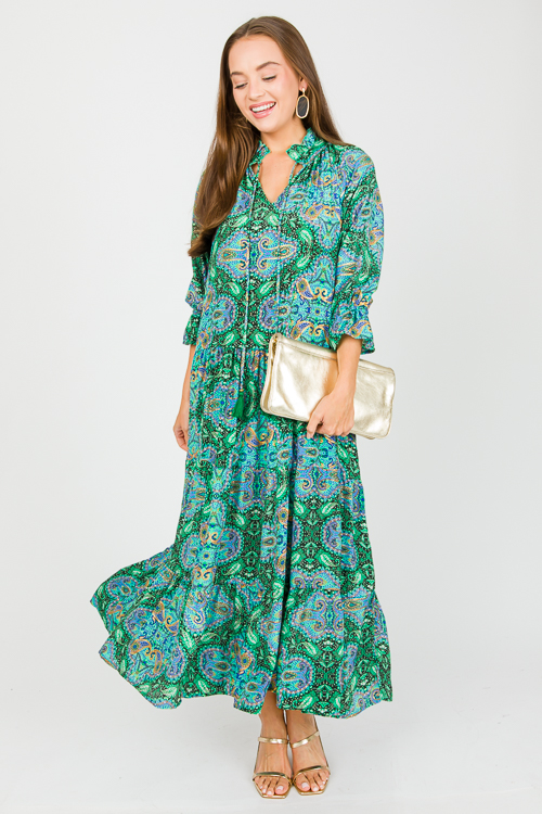 Gold Foil Paisley Maxi, Green