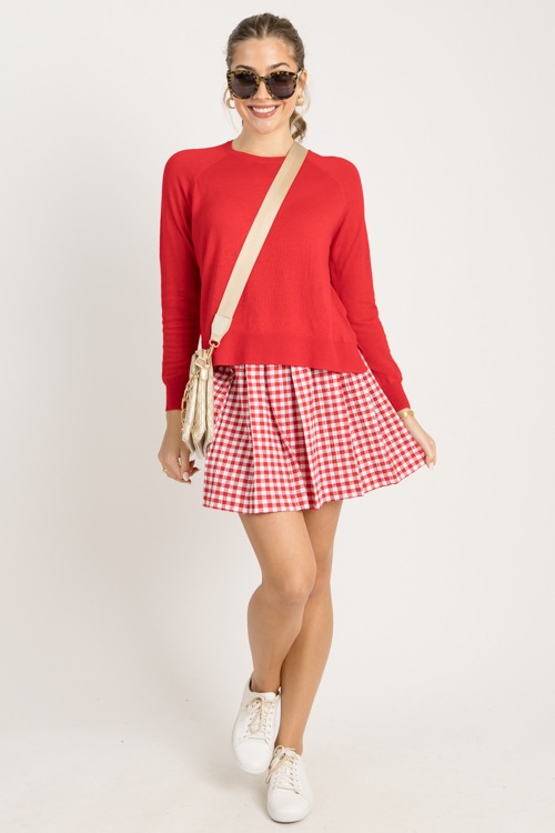 Pleated Mini Skirt, Red Gingham