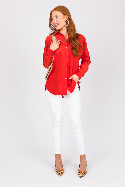 Corded Button Up, Red
