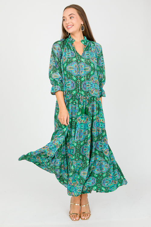 Gold Foil Paisley Maxi, Green
