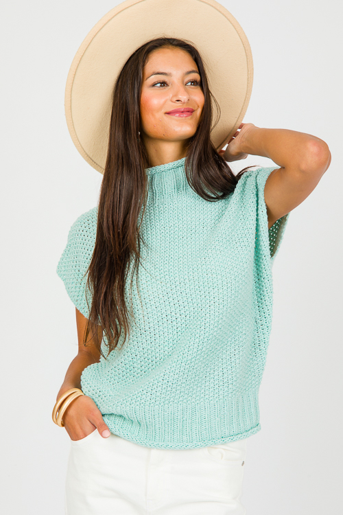 Drop Shoulder Mock Sweater, Mint