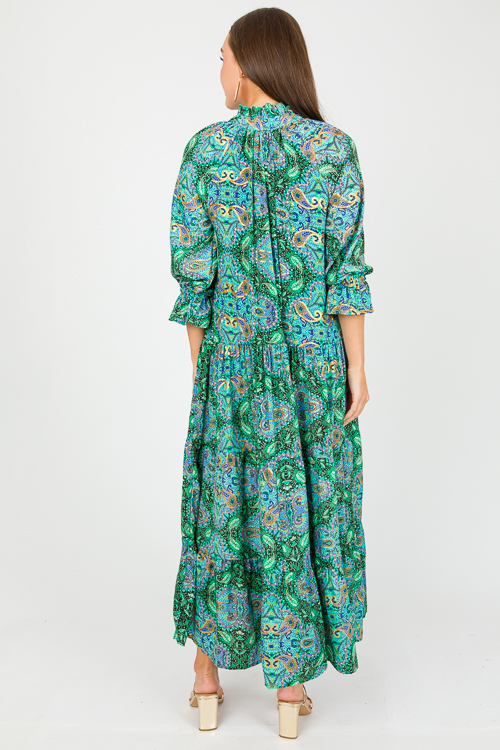Gold Foil Paisley Maxi, Green